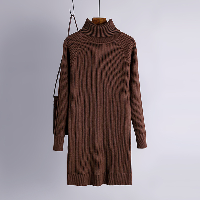 Women's Sweater Dress Simple Style Turtleneck Long Sleeve Solid Color Knee-length Daily display picture 4