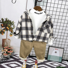男童加绒衬衫2022韩版格子休闲套装秋冬双层保暖寸衣儿童洋气外衣