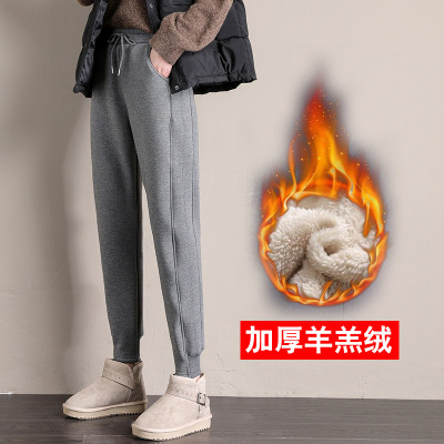 羊羔绒冬季加厚保暖棉裤纯色哈伦裤子秋冬小脚裤女加绒跑步运动裤