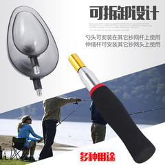 New-style baiting scoop, mini baiting scoop with two spoon heads, casting aid for larger fish, fishing line launcher, and rod-handling tool