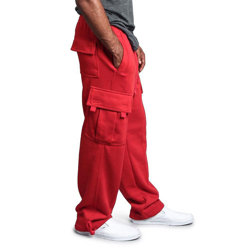 Pantalon de travail décontracté en polaire pour homme, idéal pour l'automne et l'hiver, style multipoches, grandes tailles, coupe ample._voghion.com
