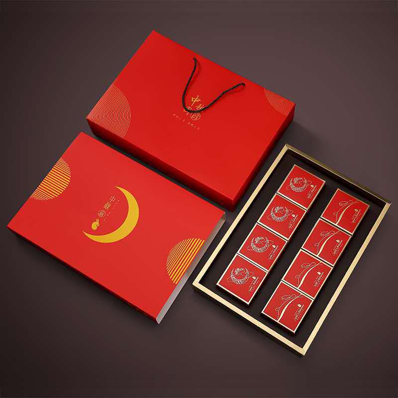 新款月餅盒子6粒8粒裝現貨高檔創意手提袋中秋禮盒包裝盒定制logo