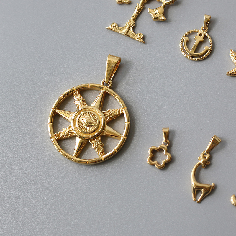 Stereo Eight Pointed Star Angel Libra Titanium Gold-plated Pendant Wholesale Nihaojewelry