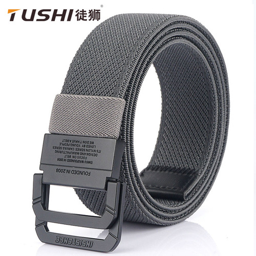 Double-ring buckle stretch elastic canvas narrow belt trendy belt canvas woven trouser belt manufacturer wholesale