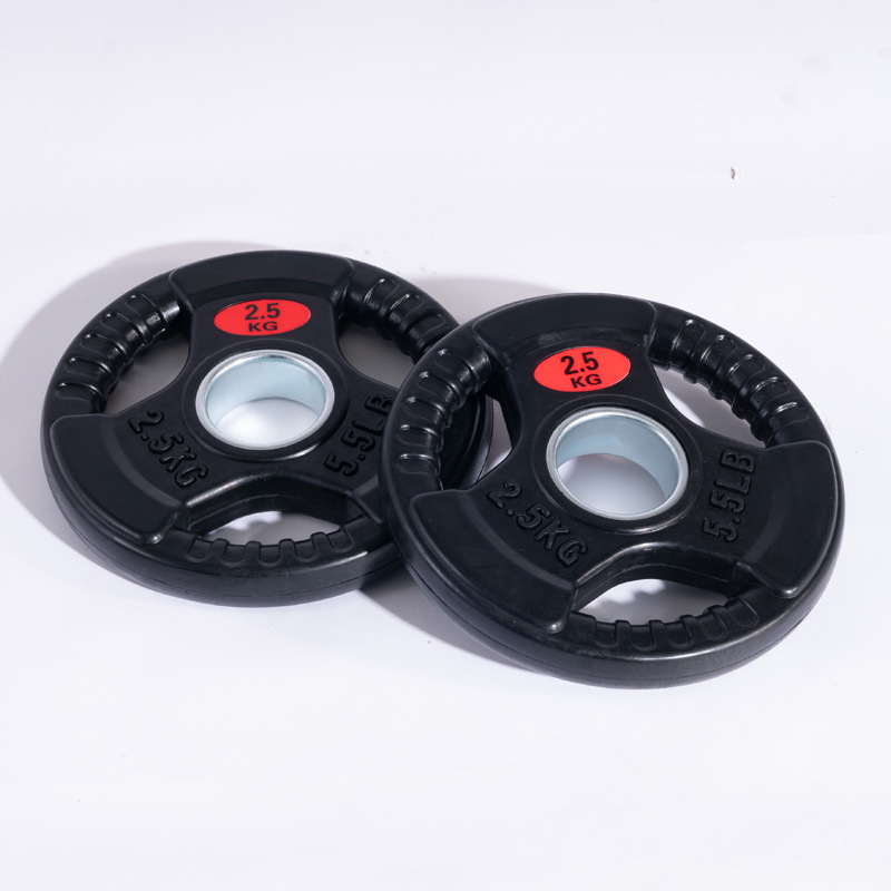 包胶杠铃片批发健身大孔手抓杠铃片三孔铸铁包胶杠铃片BARBELL|ms
