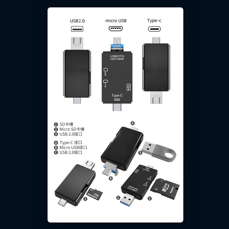 USB2.0 кард-ридер Type-C Android телефон компьютер OTG2.0 SD/TF Шестикратно-функциональный кард-ридер