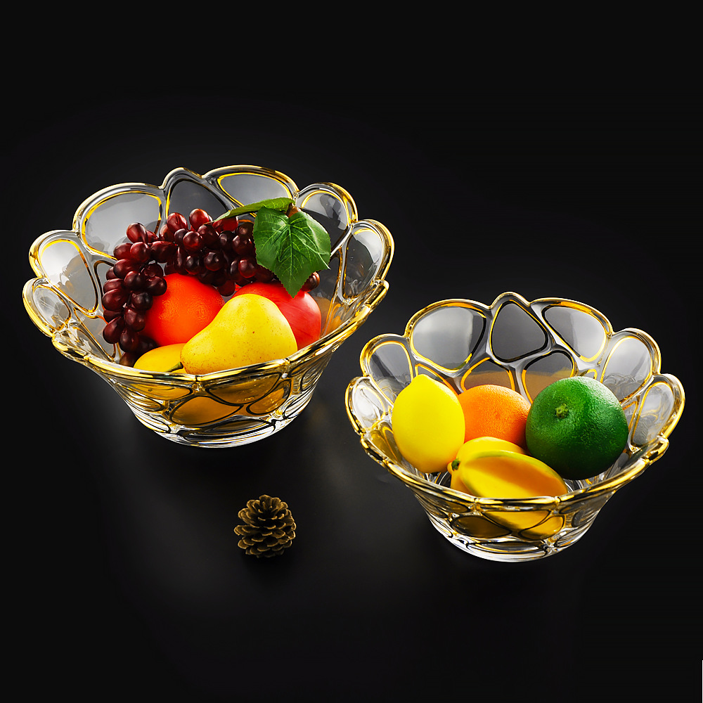 创意金边水晶玻璃果盘时尚欧式水果盘大果盆果斗干果盘子家居摆设