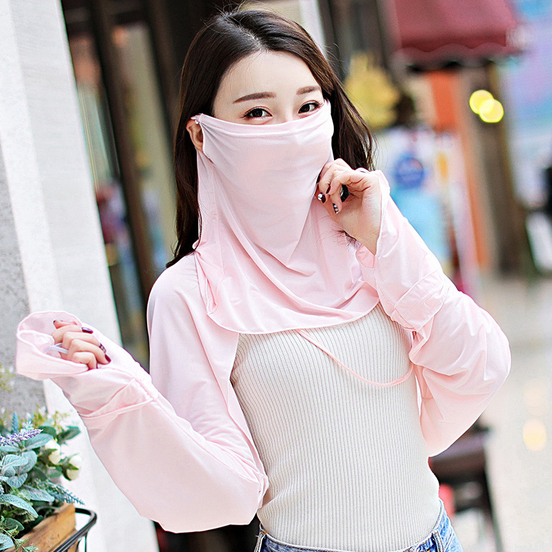 夏季防晒护颈遮脸披肩冰袖一体凉爽透气骑车遮阳沙滩防紫外线面罩