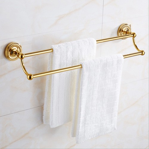 Gold Towel Rack Bathroom Shelf Wall Mount Single Pole Full Copper Tissue Holder Bathroom Hardware Hooks Set