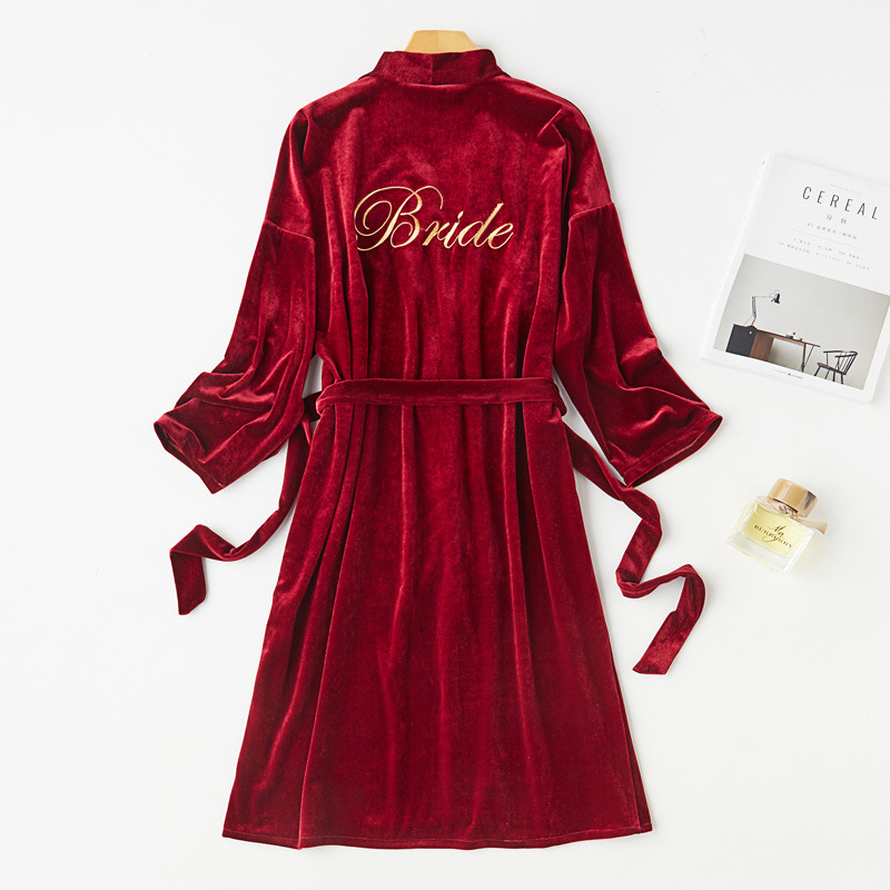 Nightgown Thickened Velvet Long Bathrobe Winter Party Pajamas Stopper Red Wedding Bridesmaid Wedding Morning Gown Female Bride Nightgown Thickened Velvet Long Bathrobe Winter Party Pajamas Stopper Red Wedding Bridesmaid Wedding Morning Gown Female Bride