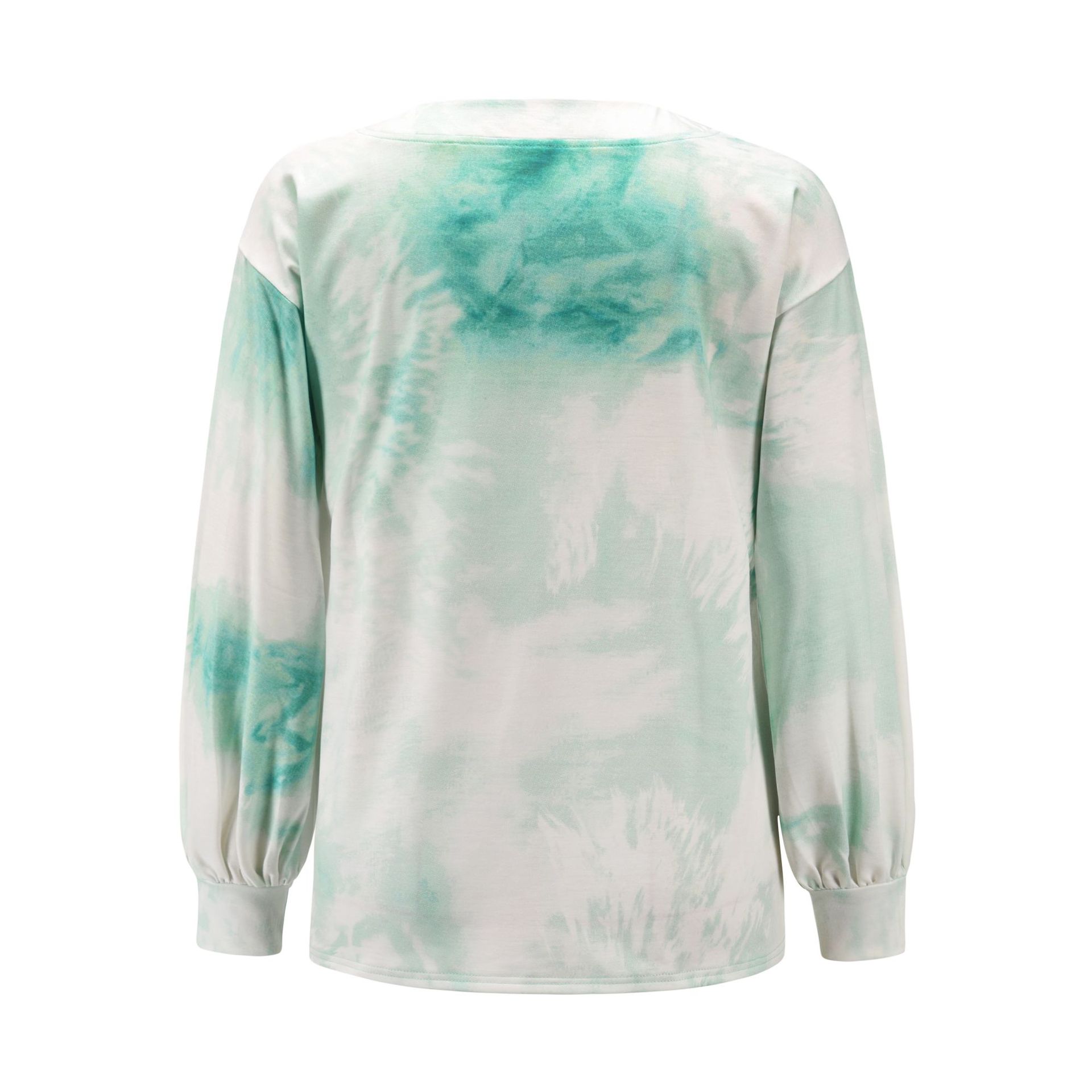 Tie-dye printing v-neck long sleeve polyester pullover casual blouse NSHYG66729