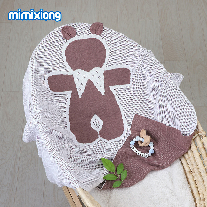 ins热卖春夏卡通立体小熊毛毯婴儿针织盖毯