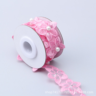 En stock 3,3 cm de una sola capa de flores bordadas de seis pétalos de flores orden perla encaje de organza de encaje ropa de falda de DIY