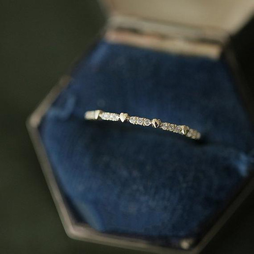 Wish new 925 sterling silver plated 14K gold ring for women Japanese and Korean simple love row diamond versatile row diamond ring