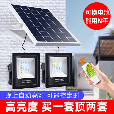 太阳能户外灯庭院灯室内投光灯家用一拖二天黑自动亮光伏感应路灯|ms