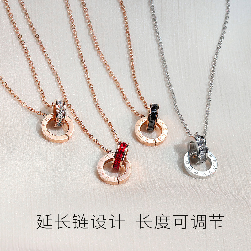 Bicyclic Necklace Ladies Titanium Diamond Clavicle chain Net Red fashion rose Gold Necklace live broadcast Same item factory Deliver goods