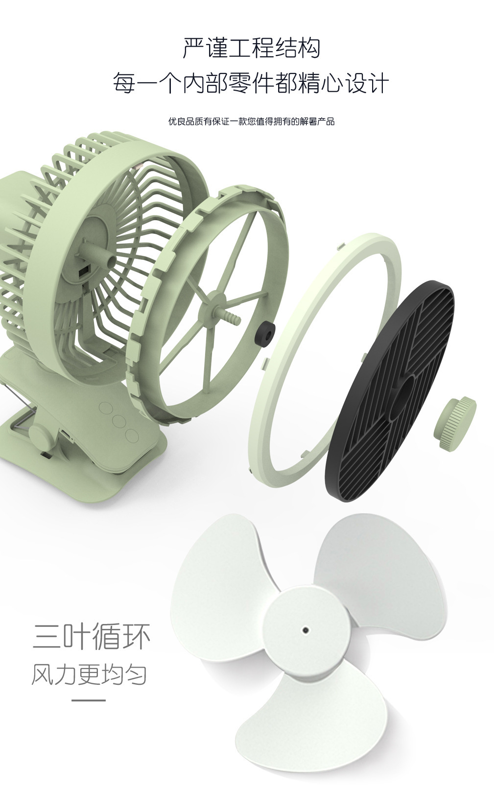 多功能USB便携夹子带灯二合一小风扇中学生办公 静音风大无刷风扇详情6