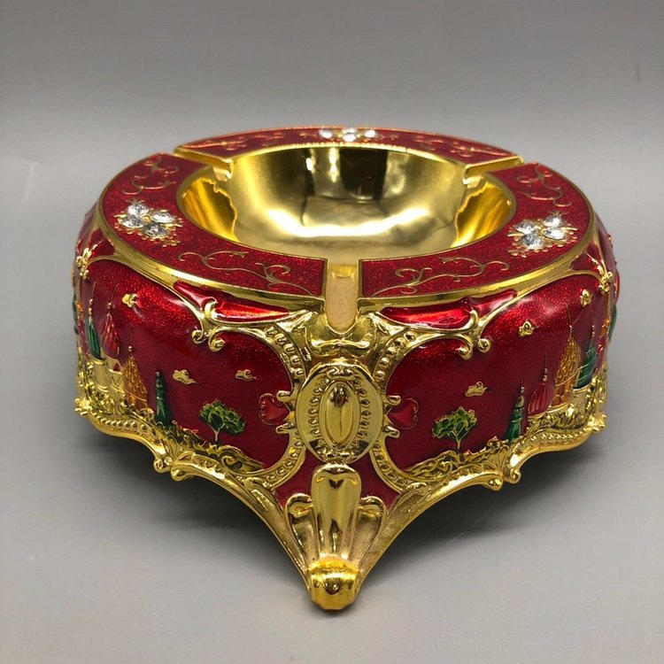 金属工艺品家居供奉摆件古玩收藏工艺品仿古景泰蓝红色城堡烟灰缸|ms