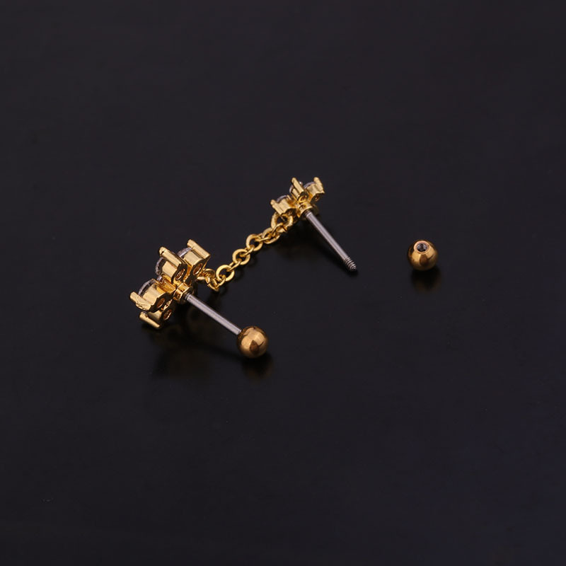 Ear Cartilage Rings & Studs Flower 316 Stainless Steel  Copper Inlaid Zircon Zircon display picture 8