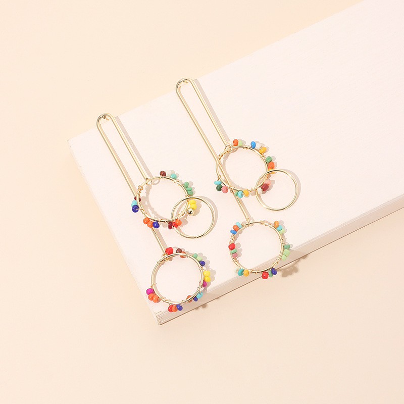 Geometric Circle Rice Bead One-piece Tassel Retro Exaggerated Earrings display picture 4