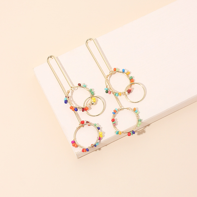 10g Weight Earrings Classification Wedding, Travel, Birthday, Festival Occasion Women'S Gender Gold Color Geometric Circle Rice Bead One-piece Tassel Retro Exaggerated Earrings 3