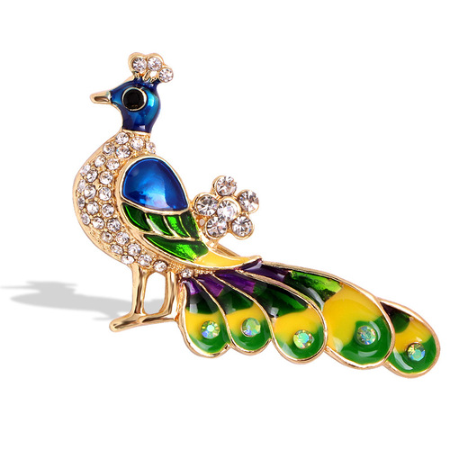 European and American cross-border bird rhinestone oil-drip diamond brooch suit jacket coat collar pin animal cartoon one-word pin