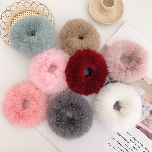 Korean version of autumn and winter plush large intestine hair band new imitation rabbit hair headband for women with ponytail hair rope headwear 2 yuan store supply