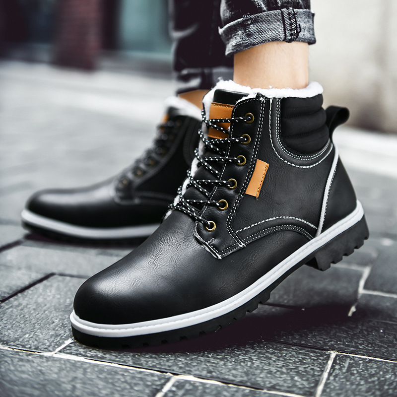 冬季马丁靴男士加绒保暖棉靴雪地靴防寒防水男靴子户外休闲鞋鞋潮|ru