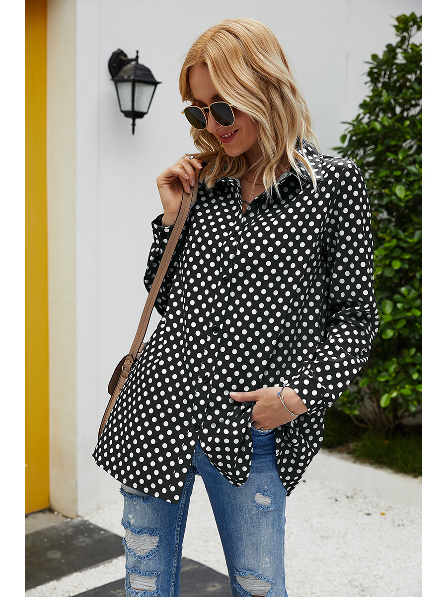  Fashion Polka Dot Top Ladies Long Sleeve Shirt NSAL2091