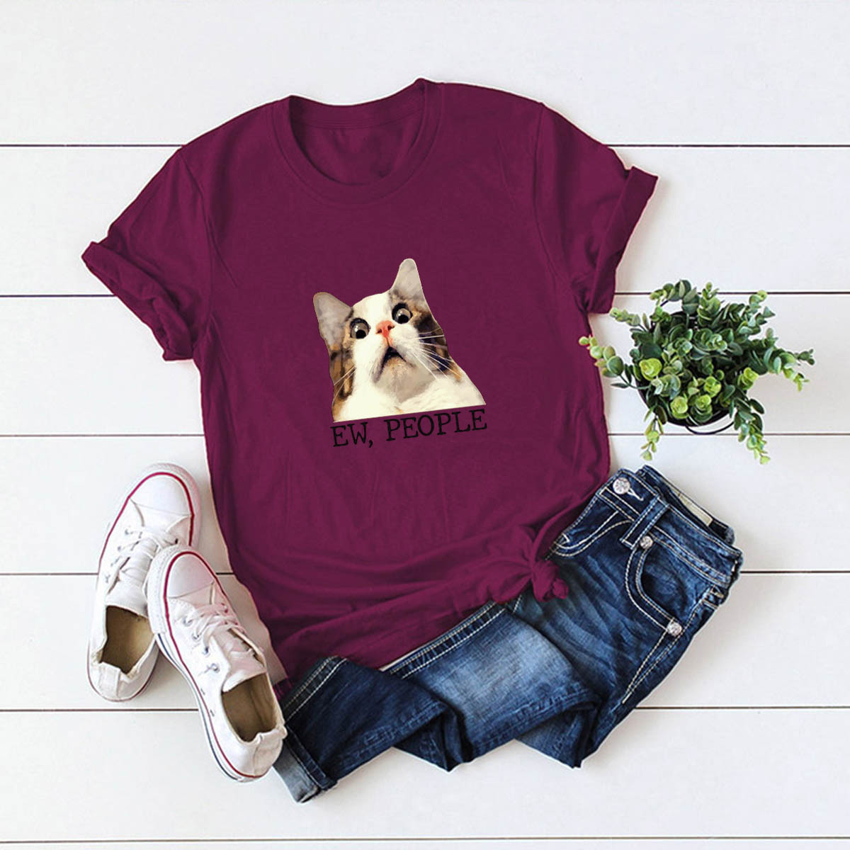 comfortable casual cat pure cotton short-sleeved T-shirt NSSN1457