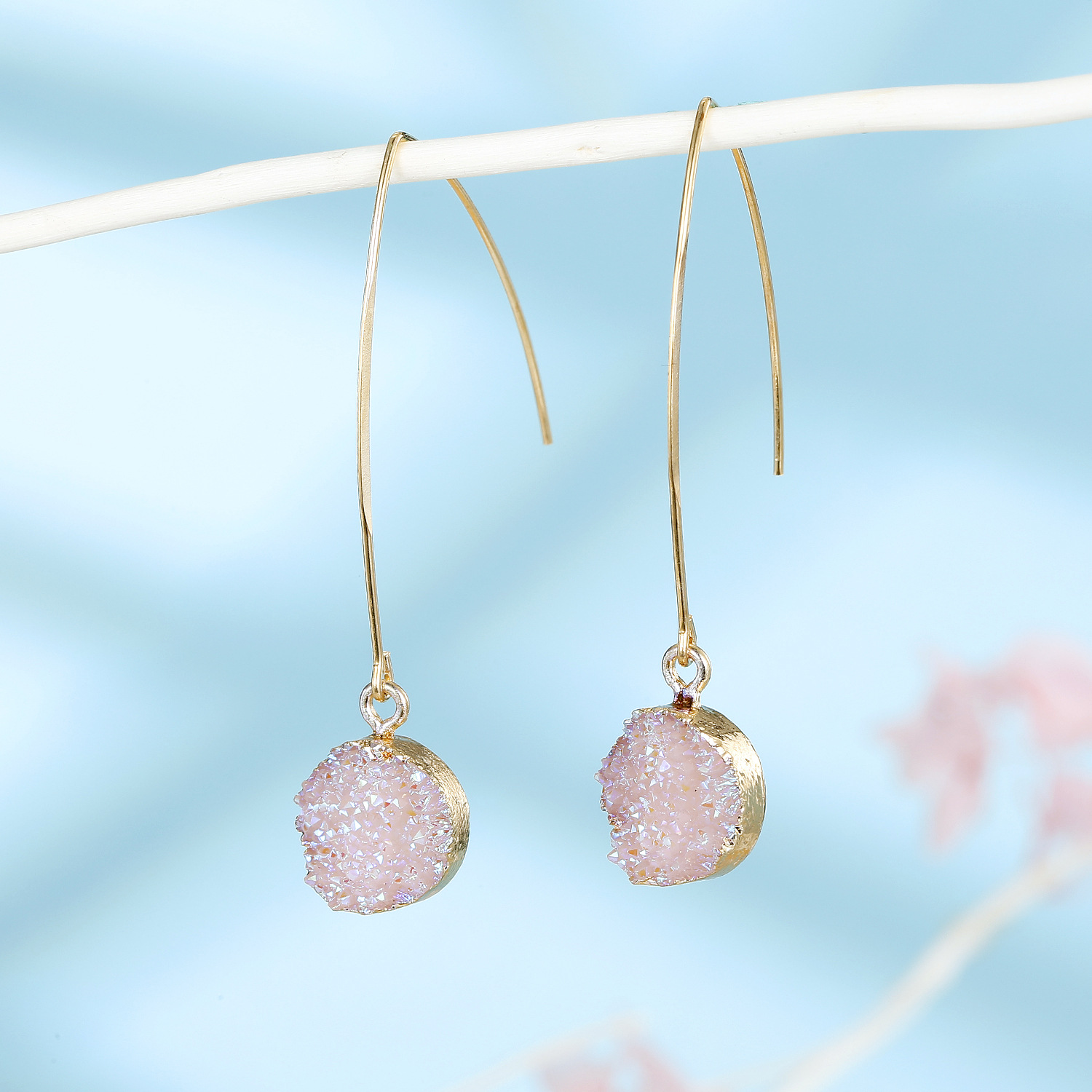 Jewelry Simple Earrings Imitation Natural Stone Earrings Round Small Crystal Bud Resin Earrings display picture 11