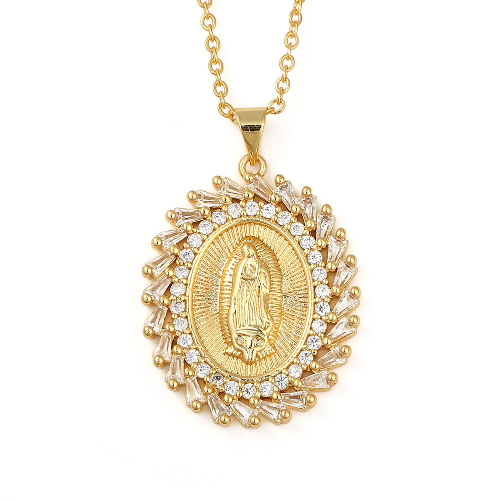 Copper Micro-inlaid Colored Zircon Virgin Mary Pendant Necklace display picture 1