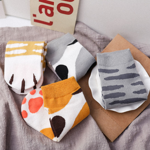 Spring and Autumn Socks Women's Boat Socks Cartoon Cat Claw Straight Cotton Socks Japanese Ladies Short Socks Shallow Mouth Student Socks Wholesale