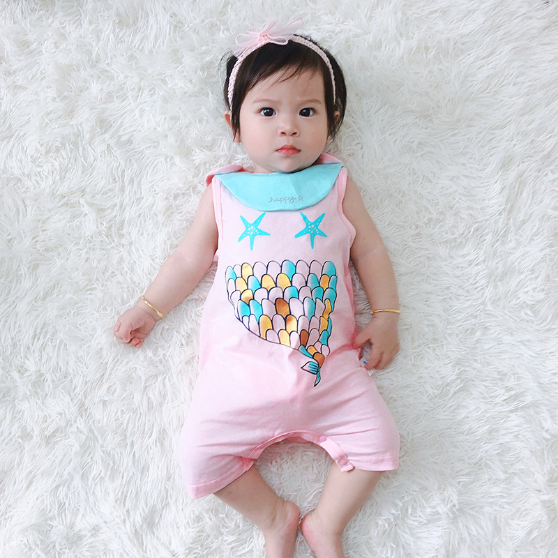 Summer Cotton Jumpsuit 0-6 Months Baby Color Fishtail Printed Vest Wholesale display picture 7