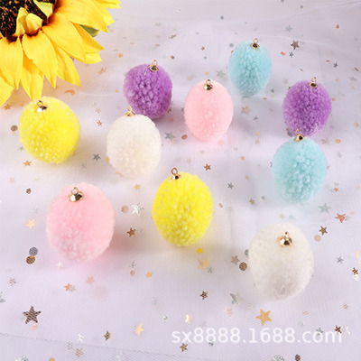 厂家直销DIY3CM粗毛线吊坠带金属扣 包包 帽子手工配件材料包