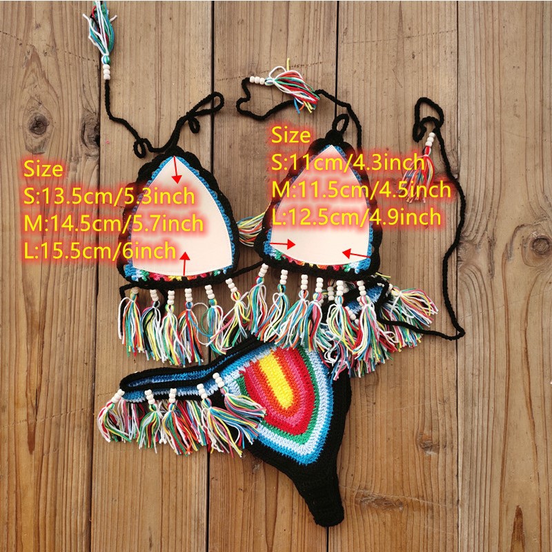 140g Weight Sexy Feel Of Sensation Low Waist Panties Waist Women's Multicolor Tassel Braid 2 Piece Set Bikinis Swimwear