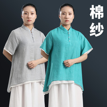 棉麻改良太极服女新款飘逸夏季薄款太极短袖套装夏天服装中国风夏