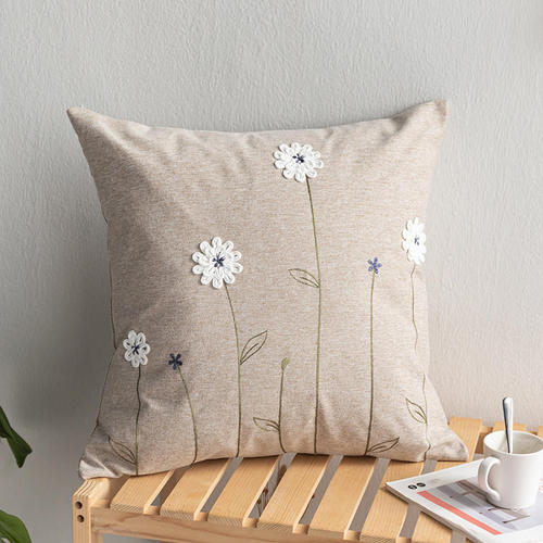 New Chinese Style Throw Pillow Sample Room Throw Pillow Sofa Cushion Waist Pillow 3D Embroidered Solid Color Linen Backrest