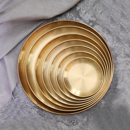 Nordic retro style golden round storage tray jewelry cosmetics metal tray European style desktop decoration storage