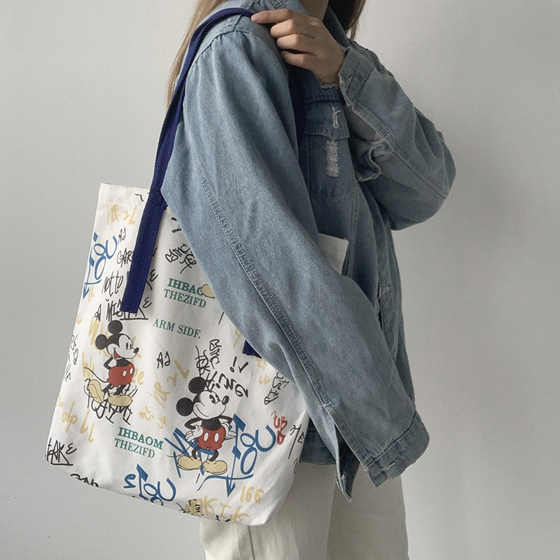 Bolsa de lona de hombro de las mujeres Nueva Bolsa ins bolsa de tela estudiante graffiti japonés de gran capacidad estilo coreano fresco