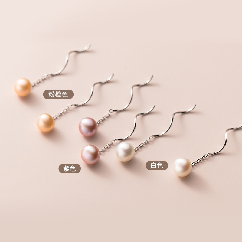 Eloch s925 temperamento de plata simple perla pequeña línea de orejas personalidad japonesa de línea espiral pendientes G6880