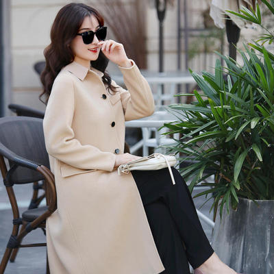 2020韓版雙面羊絨大衣女100%純羊毛赫本風中長款毛呢外套秋冬新款