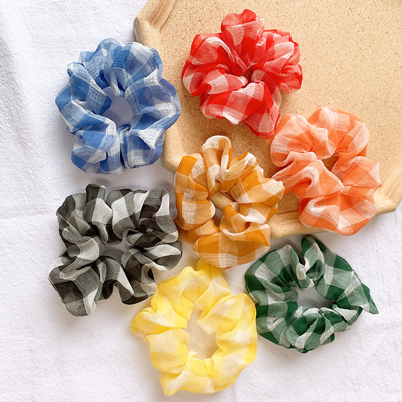 Korean College Style Sub Hair Rope Simple Wild Chiffon Hair Ring Head Rope Check Rubber Band Ring Hair Accessories Wholesale display picture 3