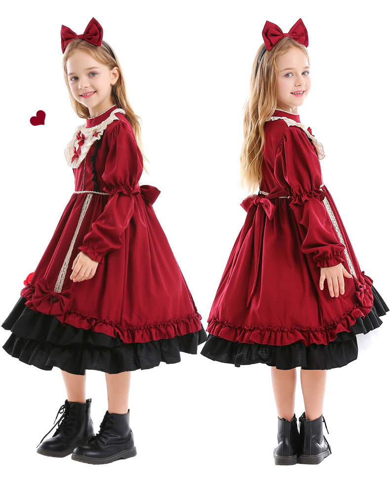 Vintage Lolita Children's Princess  Wine Red Dress Wholesale Nihaojewelry display picture 7