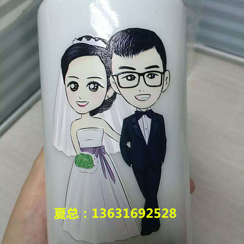 酒瓶3D浮雕彩色打印机厂家多少钱一台/圆柱体保温杯彩印机/彩绘机