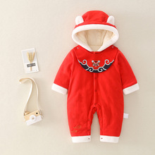 嬰兒連體衣冬中國風唐裝棉衣寶寶拜年服棉服周歲禮服連帽造型6035