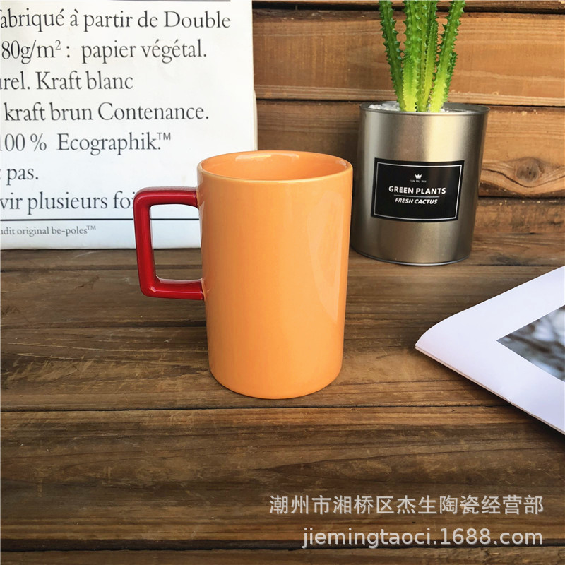 批发库存350ml陶瓷马克杯 简约色釉直筒水杯 家用办公咖啡奶茶杯