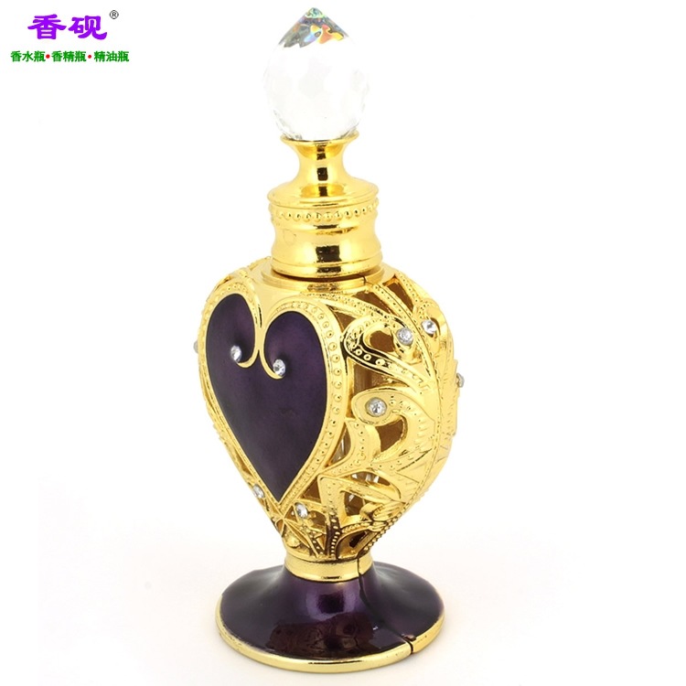 香砚12ml大桃心款金色涂紫色油精油瓶摆件4.jpg