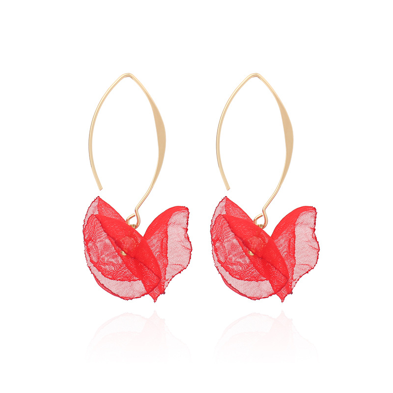 4g Weight Earrings Classification Housewarming, Anniversary, Business, Wedding, Travel, Birthday, Festival Occasion Alloy Material Flower Pattern Women'S Gender Sweet Style Rose Red, White, Beige, Pink, Red, Green, Blue, Yellow, Black Color Korean Summer New Lace Mesh Flower Earrings Color Petal Earrings Wholesale Nihaojewelry 33