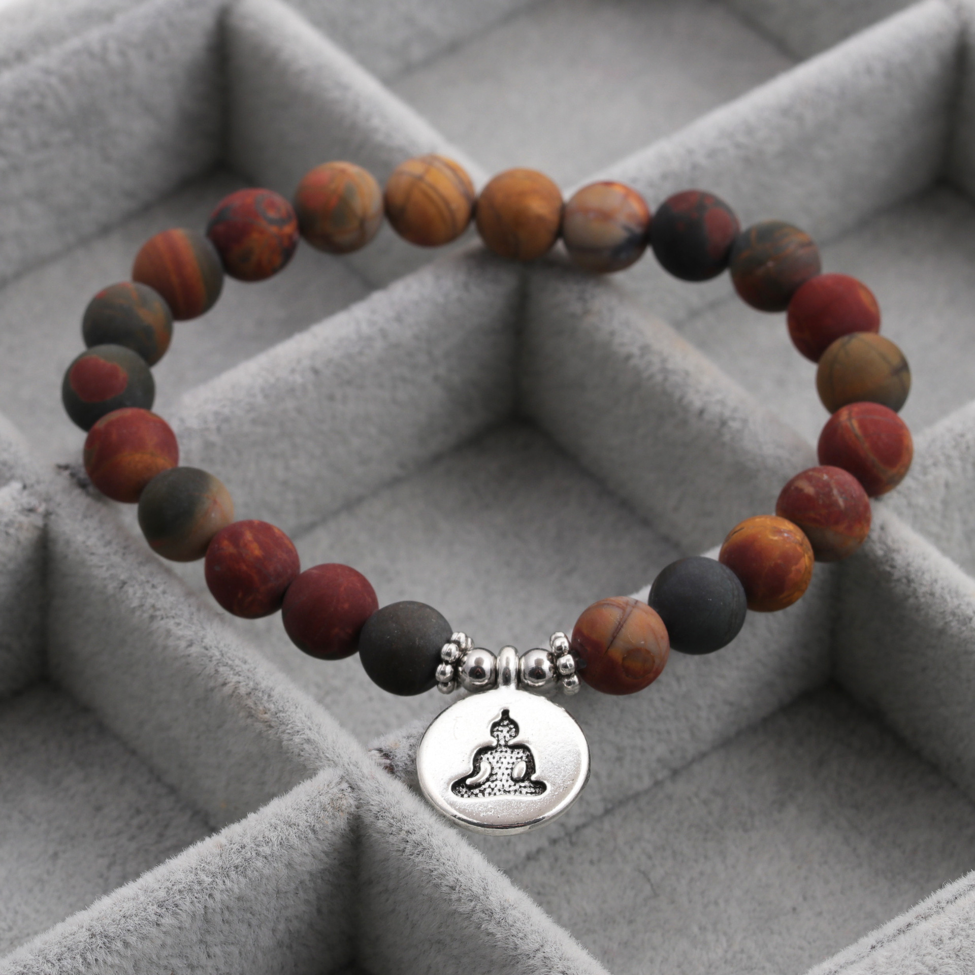 Hot-Selling fashion new 8mm Pine Lime Agate Buddha Head Bracelet for women